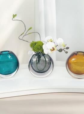 现代艺术透明吹制厚底玻璃花瓶 样板间客厅餐桌装饰花器