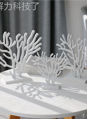 地中海风格居装饰品 海洋风格木质瑚珊饰树HPV桌面摆家件 装新房