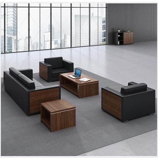 厂家直供办现代简约公沙发茶几组合接待洽谈室商务会客区真皮沙发