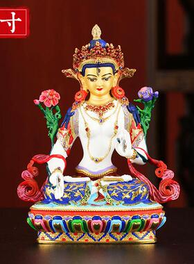 高档白度母佛像密宗黄铜彩居家家供绘奉西藏传用居佛母家观音佛像