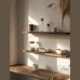 Black walnut color one-line partition hanging in the air new Chinese style living room storage long strip board laminate hanging wall shelf 30