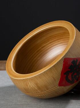 黄色陶土景德镇陶瓷聚宝盆客厅玄关装饰品彷木纹招财聚财乔迁摆件