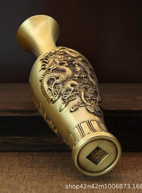 黄铜仙鹤花瓶家居装饰客厅办公室玄关卧室黄铜龙凤花瓶工艺品摆件