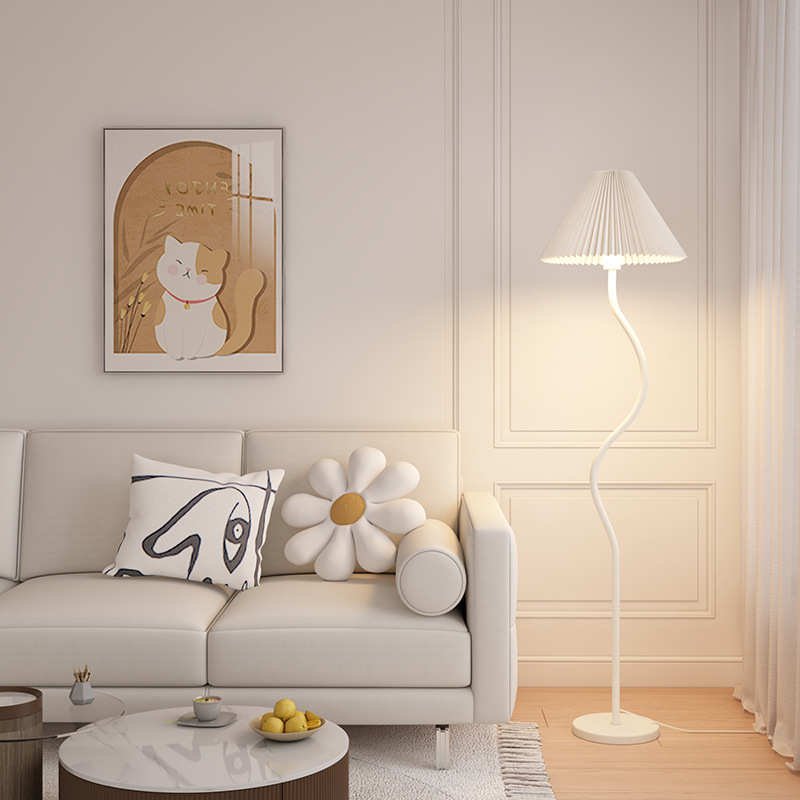 落地灯北欧客厅百褶置物架无线充一体客厅沙发茶几台灯卧室氛围灯 - 图1