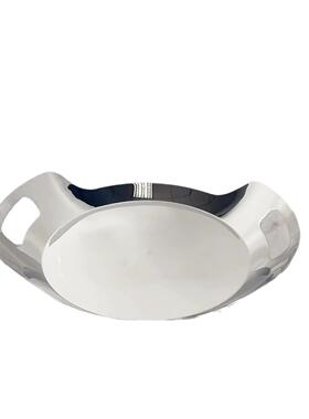 不锈钢304圆形提手酒店托盘西餐餐盘轻奢家用酒具甜品盘