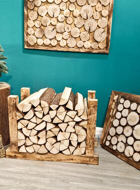壁GKO炉木材架木柴堆架木头树桩造型道具手木工制木木艺实现代简