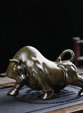 陶瓷小牛摆件创意牛气冲天茶盘茶具茶宠家居客厅办公室桌面摆设