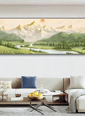 日照金山横幅客厅装饰画山水风景挂画北欧原木风沙发背景墙画壁画