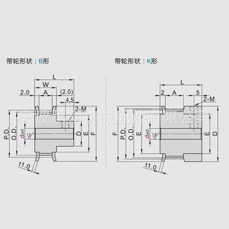 S3M19齿同步轮齿宽7两面平K型 内孔4-12同步带轮HTPAS3M060 - 图2