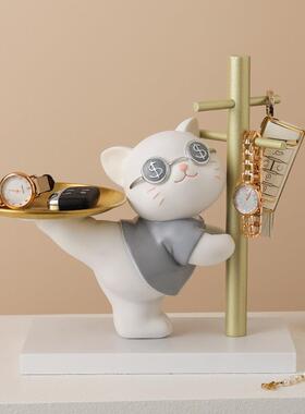 招财猫玄关钥匙收纳托盘摆件入户进门家居桌面装饰品乔迁新居礼品