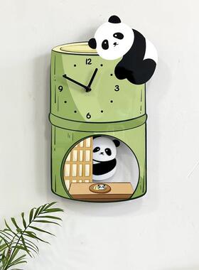 创意熊猫摇摆挂钟家用客厅儿童房幼儿园家用时钟静音简约装饰钟表