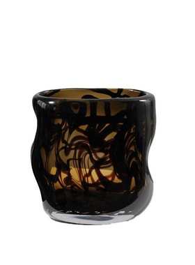 现代简约棕色渲染黑条纹波浪琉形璃花瓶样板间客厅餐厅桌面软装饰