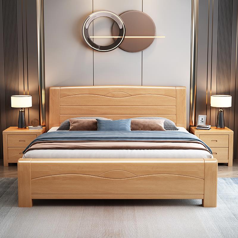 加厚榉木实木床工厂直销1.8米双人床1.5米主卧原木大床1.2m儿童床 - 图0