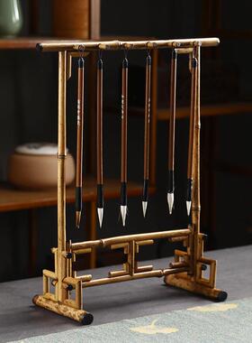挂悬挂文房四宝竹子笔搁展示毛笔收纳式多支创意书法毛笔架