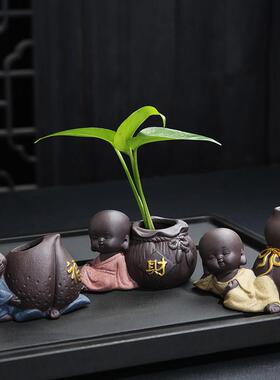 创意茶宠摆件小和尚花器茶桌花插花瓶陶瓷水培盆家居装饰品容器