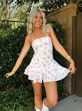 Women's Floral Print Tube Dress Feminine Fashion Casual