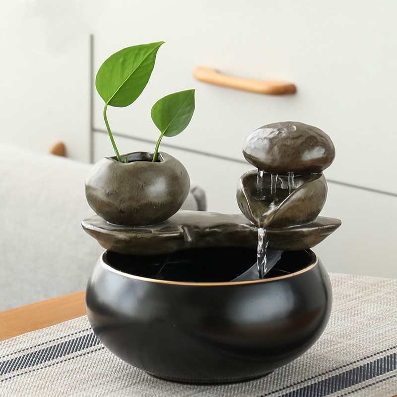小号流水生财摆件循环水鱼缸招财喷泉陶瓷禅意家居客厅茶桌面装饰 - 图1