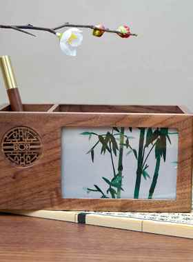 苏绣摆件胡桃木笔筒手工刺绣双面绣创意中国风企业礼物礼品礼盒