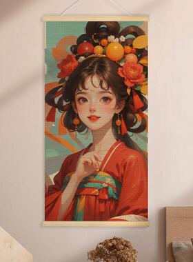 新中式中国古风人物复古装美女房间卧室床头背景竹帘挂画装饰画