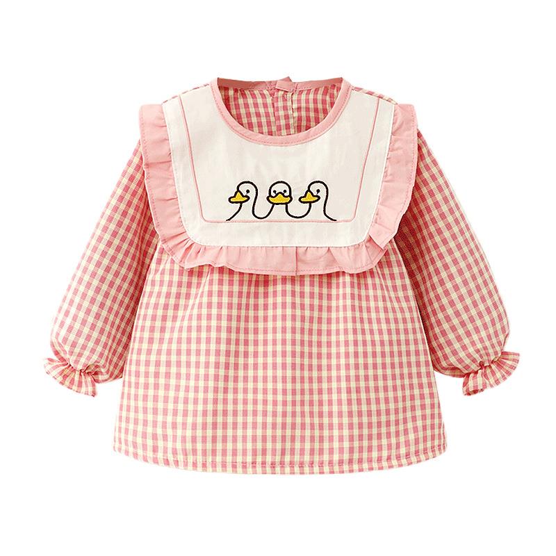 Baby girl's eating smock, children's bib outer wear, cute waterproof, anti-dirty reverse clothing, baby rice pocket protective clothing, autumn