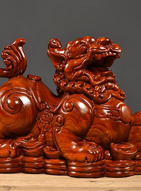 高档饰花木雕木貔貅摆件红木貔貅实家居办公室玄关装梨工艺品开业