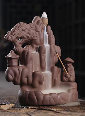 倒流香炉高山流水创意摆件檀香沉香大号茶道家用室内香薰炉禅意定