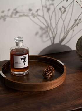 轻奢高档木托盘复古日式胡桃木托盘皮质盘家用餐具盘茶杯收纳盘