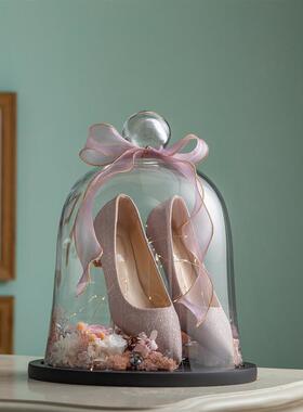 新款直销永生花玻璃罩婚鞋盒藏婚鞋玻璃罩DIY永生花水晶婚鞋盒网