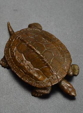 古玩三元天干实心黄铜乌龟摆件茶宠手把件镇纸把玩彷古铜器工艺品