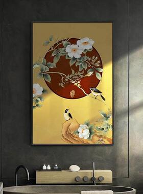 中国风新中式客厅装饰画花鸟玄关画挂画正对门竹子画洗漱台壁画