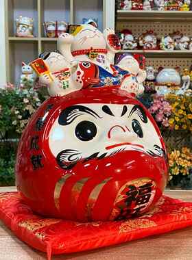 陶瓷招财猫摆件福旺达摩存钱罐 开业礼品家居客厅装饰品寿司店摆