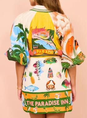 Bohemian Holiday Style Women'S Short Long-Sleeved Dress,