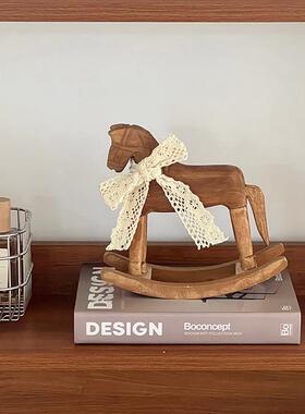 覆古怀旧木马摆件ins风客厅卧室玄关木雕摇摇马实木桌面装饰摆饰