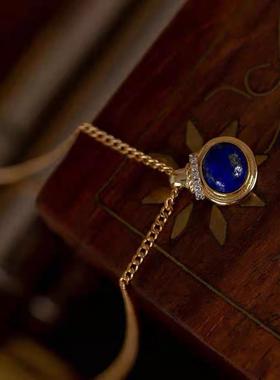 《罗马往事》小巧精致小众复古天然蓝色青金石项链吊坠女时尚潮流