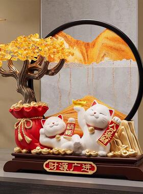 新中式高档发财树流沙画招财猫摆件开业礼物前台装饰品乔迁礼品