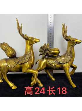 高档纯铜梅鹿摆件一铜鹿福禄一花路生财发厅财工艺品家居客公对司