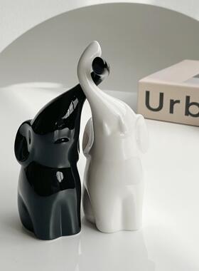 景德镇瓷器现代轻奢陶瓷黑色高级感家居创意小象情侣装饰桌面礼物