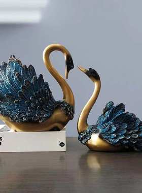 欧式现代情侣黑天鹅收纳工艺品客厅摆件天鹅酒柜装饰结婚礼物送礼