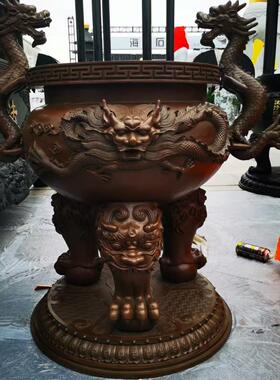 纯铜香炉圆形三足鼎铸铜烧香炉寺庙宗祠天地炉黄铜大香炉祠堂定做