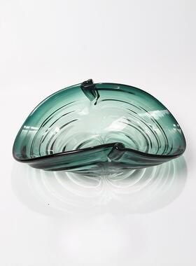 现代轻奢绿色果盘家居摆件软装样板房工艺品客厅餐桌玻璃果盘装饰