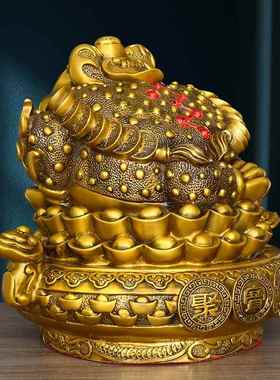 金蟾招财摆件黄铜三足聚宝盆金蟾蜍金蝉办公室客厅装饰店铺开业礼