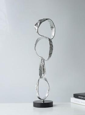 现代抽象铸铁几何圆圈摆件黑色样板间酒店家居客厅电视柜书柜饰品