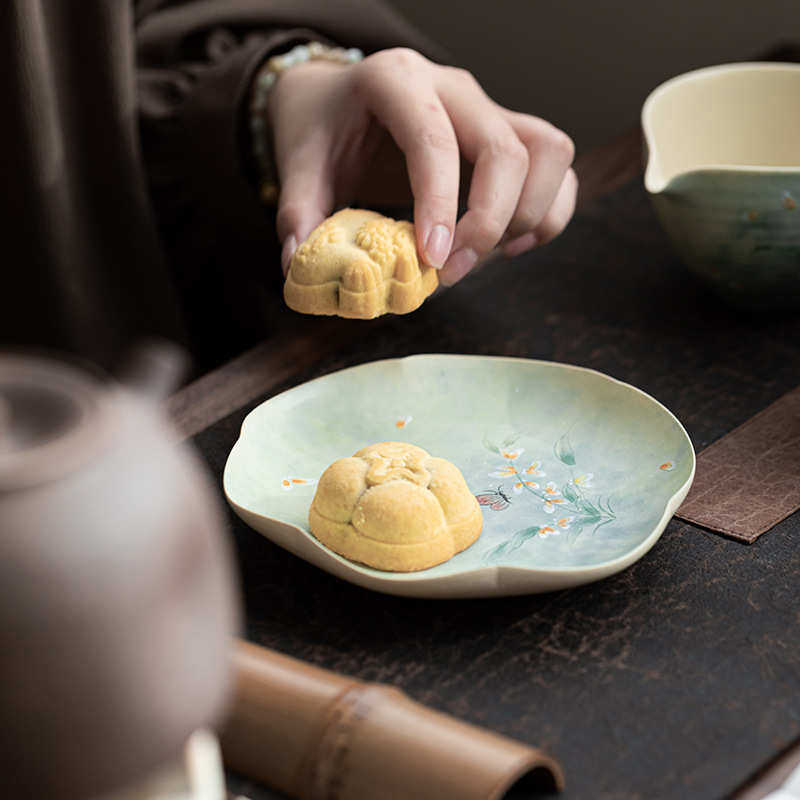 手绘文心兰陶瓷壶承中式田园风茶承茶壶盖碗底座茶点盘果盘两用,淘宝优惠券,粉丝福利购,淘宝优惠卷