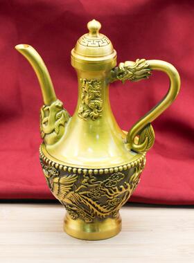纯黄铜龙凤呈祥酒壶铜摆件家居铜器百福缸铜工艺品餐厅酒壶装饰品