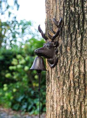 欧式复古怀旧D602铸铁创艺意鹿头门铃铛手园摇铃田装墙壁饰鹿头庭