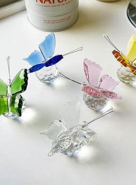 玻璃小动物摆件迷你卡通书架橱柜家具装饰乔迁礼物k9人造水晶蝴蝶