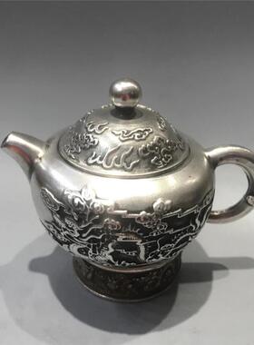 铜仿古铜器兰花渡银龙茶壶酒壶手把壶家居功夫茶道装饰工艺摆件