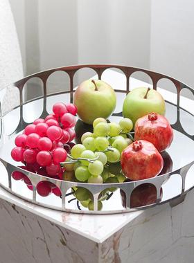 设计师艺术圆形托盘摆件玄关西餐样板房客厅展示前台水果盘装饰品