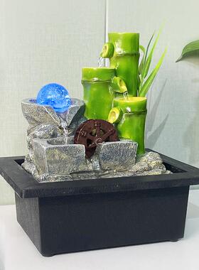 小型风车流水摆件循环水客厅桌面风水轮生财办公室加湿器开 业礼