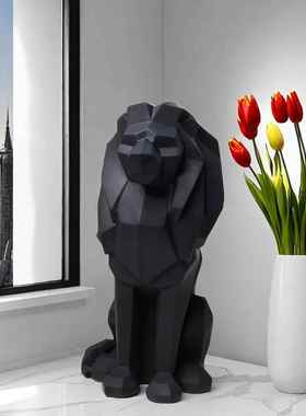 北欧几何狮子摆件创意树脂工艺品家居客厅办公室样板房装饰品